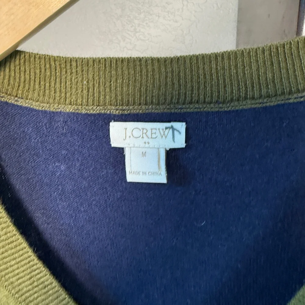 J.Crew Merino Wool Blend V-Neck Pullover Sweater Olive Green Blue Size M